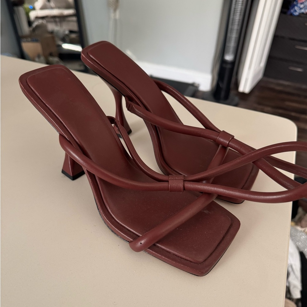 HANIFA Square-Toe High Heel Sandals in Brown